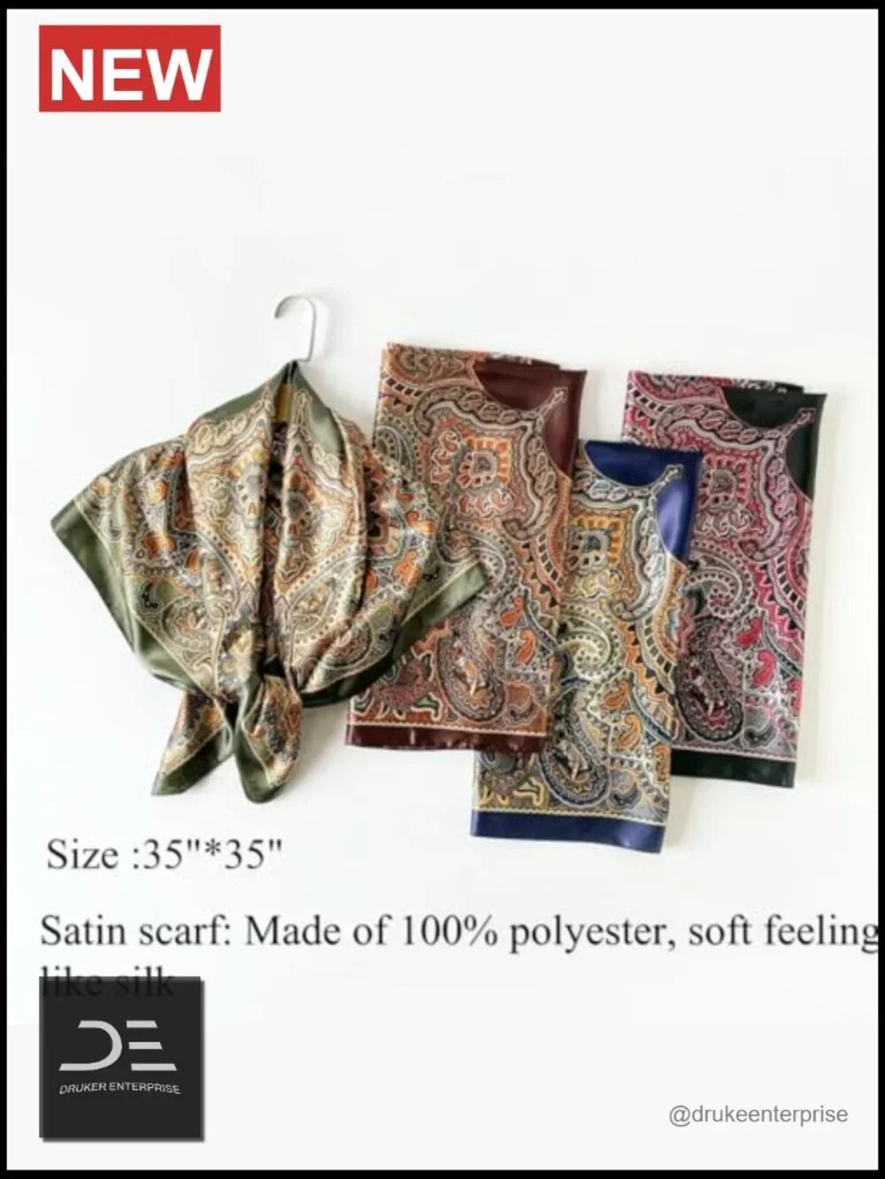 35 Inch Large Square Satin Feel Hair Scarf Head Wrap Bandana Multi Purpose